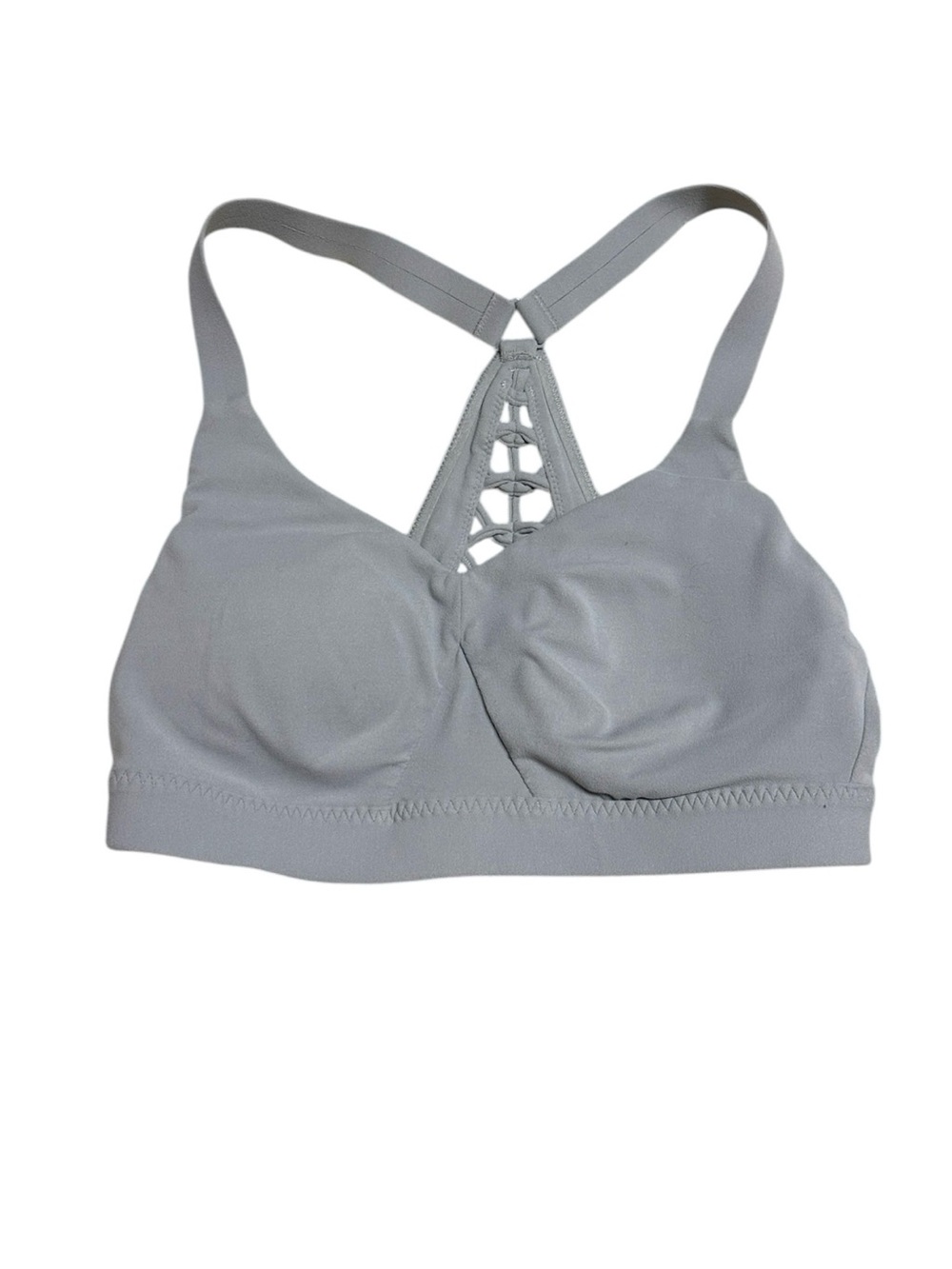 Athleta Small Gray Lattice Back Ruched Front Wireless Sports Bra